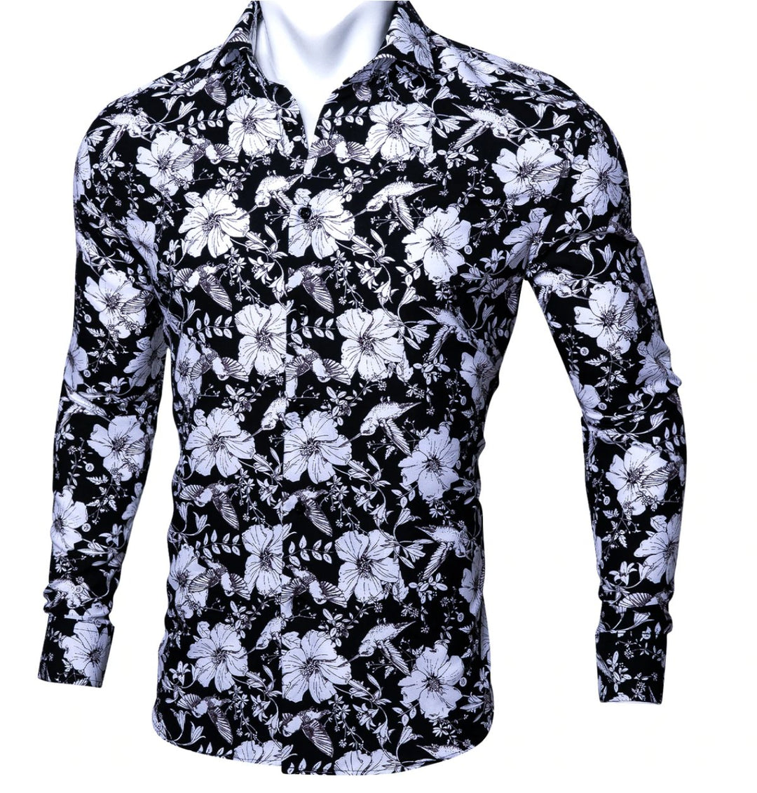 Black White Floral Casual Shirts. CY-0105 - SimonVon Shop