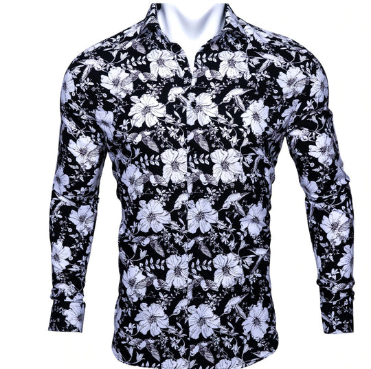 Black White Floral Casual Shirts. CY-0105 - SimonVon Shop