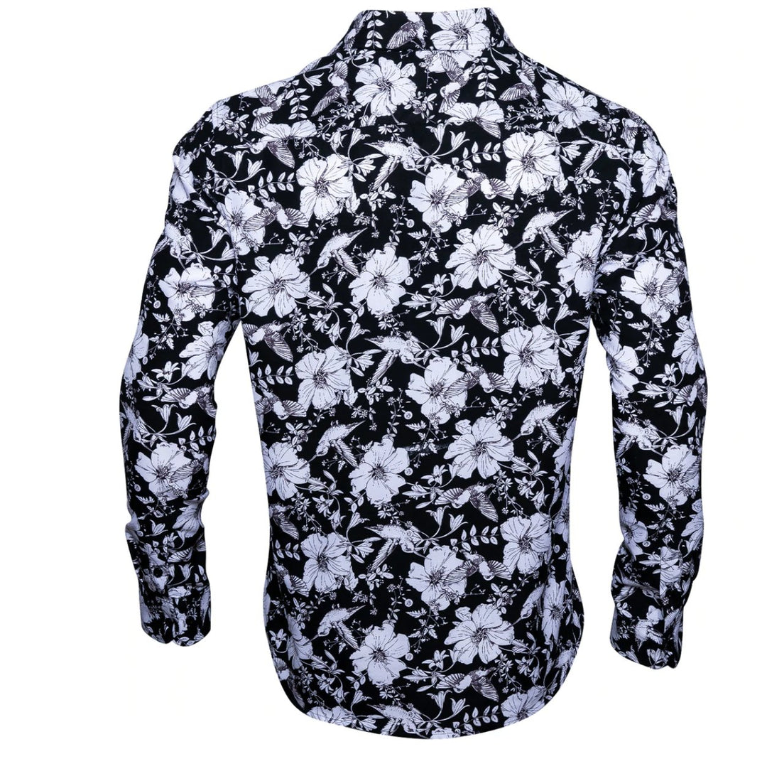 Black White Floral Casual Shirts. CY-0105 - SimonVon Shop