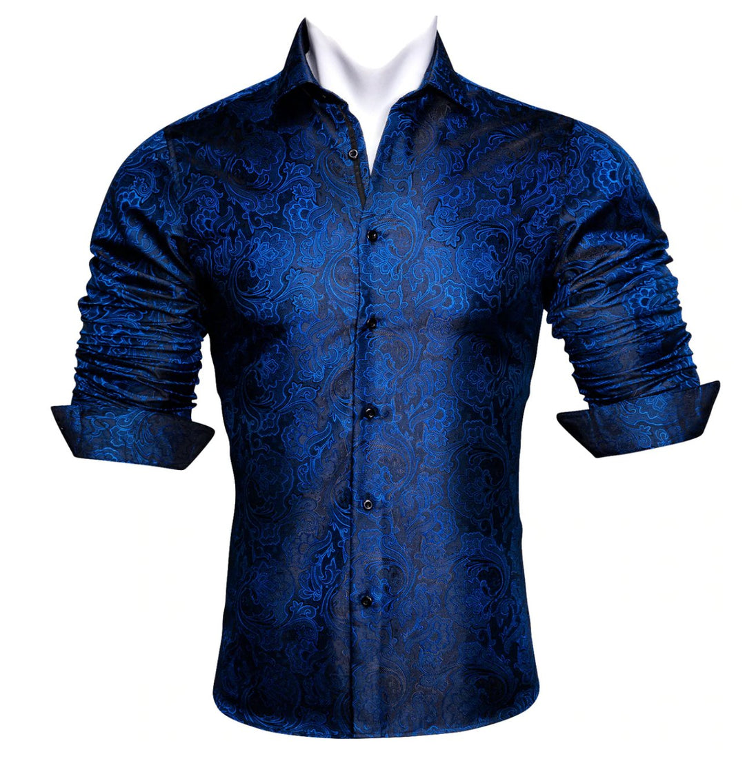 Blue Black Paisley Silk Shirt. CY-0067 - SimonVon Shop