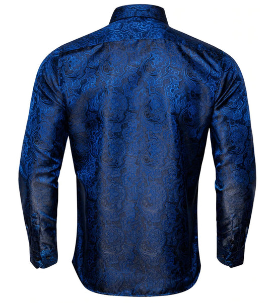 Blue Black Paisley Silk Shirt. CY-0067 - SimonVon Shop