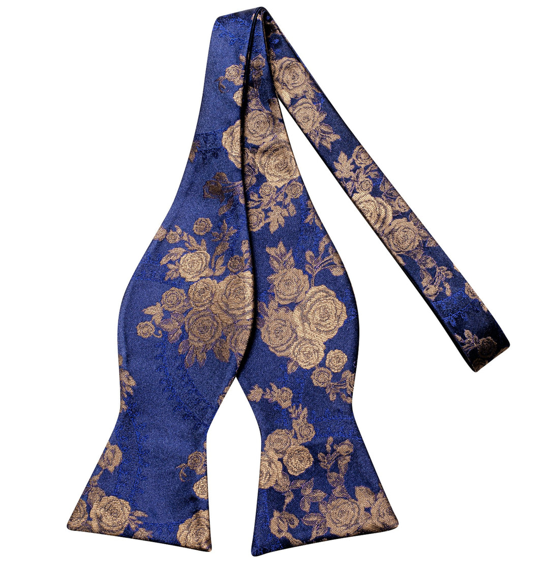 Blue Gold Paisley Self Bowtie Pocket Square Cufflinks Set- LH-2114 - SimonVon Shop