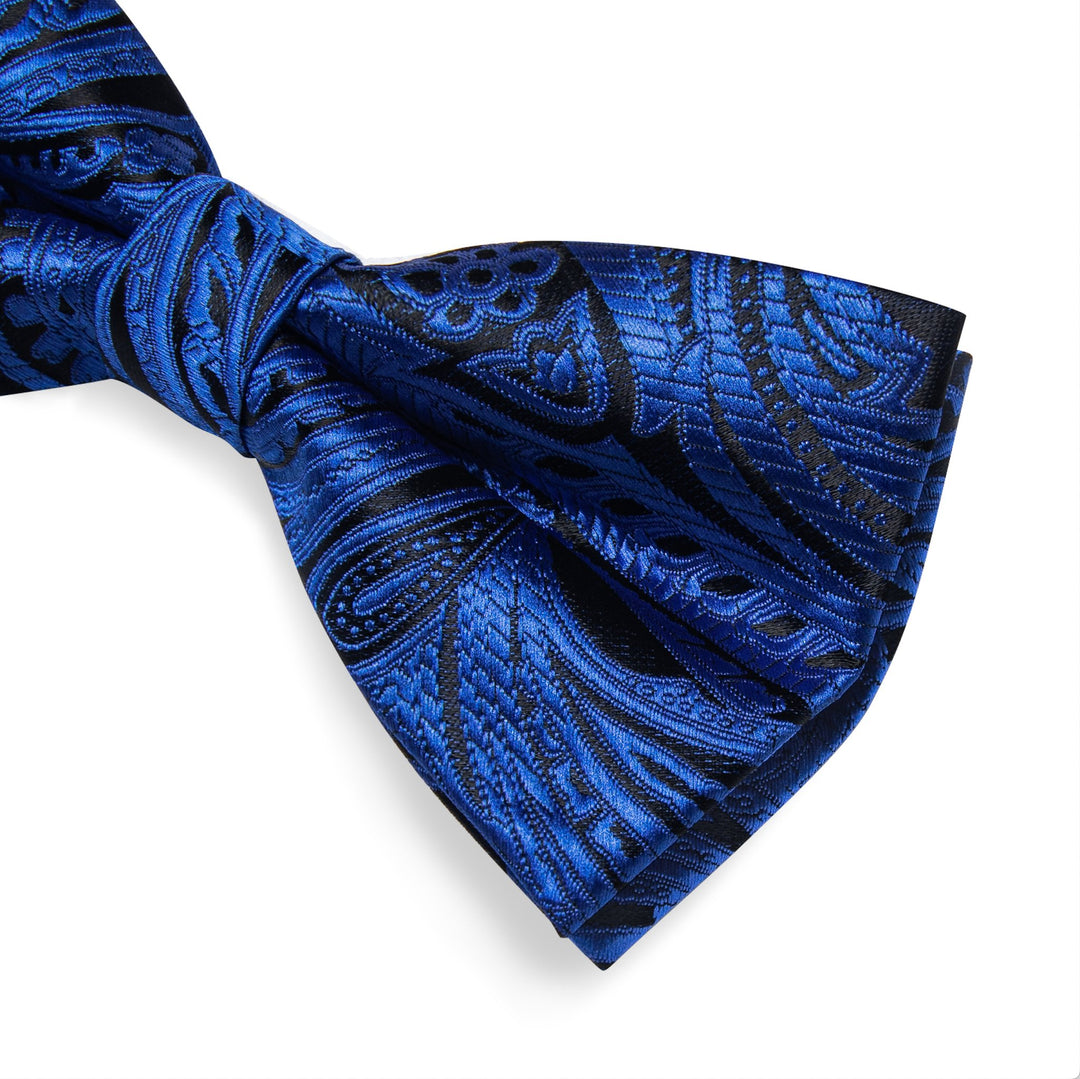 Blue Paisley Pre-tied Bow Tie Hanky Cufflinks Set- LH-0171 - SimonVon Shop