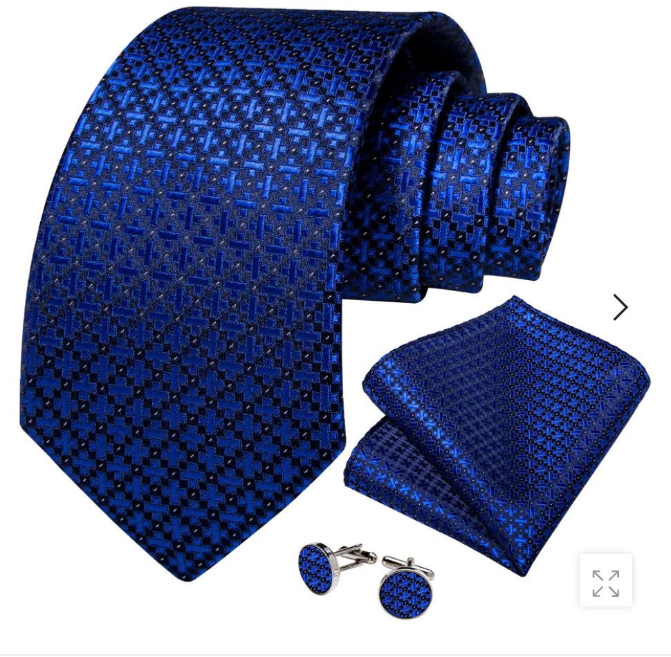 Blue Plaid Men's Tie Pocket Square Cufflinks Set- N-5461 - SimonVon Shop
