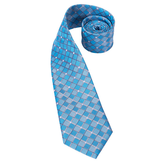 Blue Plaid Mens's Tie Pocket Square Cufflinks Set- N-3119 - SimonVon Shop