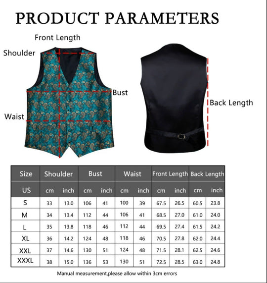 BLUE SOLID SATIN WAISTCOAT VEST TIE HANDKERCHIEF CUFFLINKS- MD-0315+N-786 - SimonVon Shop