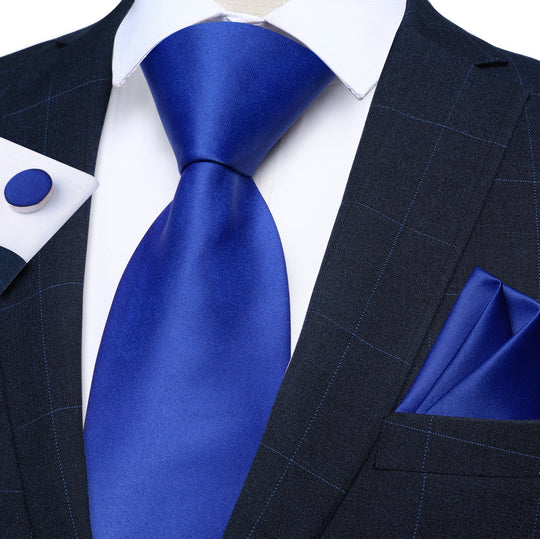 Blue Solid Tie Pocket Square Cufflinks Set- N-7820 - SimonVon Shop
