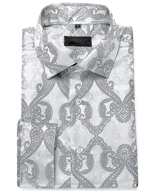 Bright Grey Paisley Casual Shirts. CY-0021 - SimonVon Shop