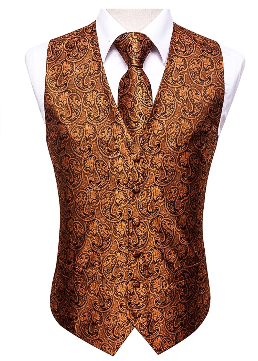 Brown and Black Paisley Waistcoat and Necktie Pocket Square Cufflink Vest Set-MJ-0019 - SimonVon Shop