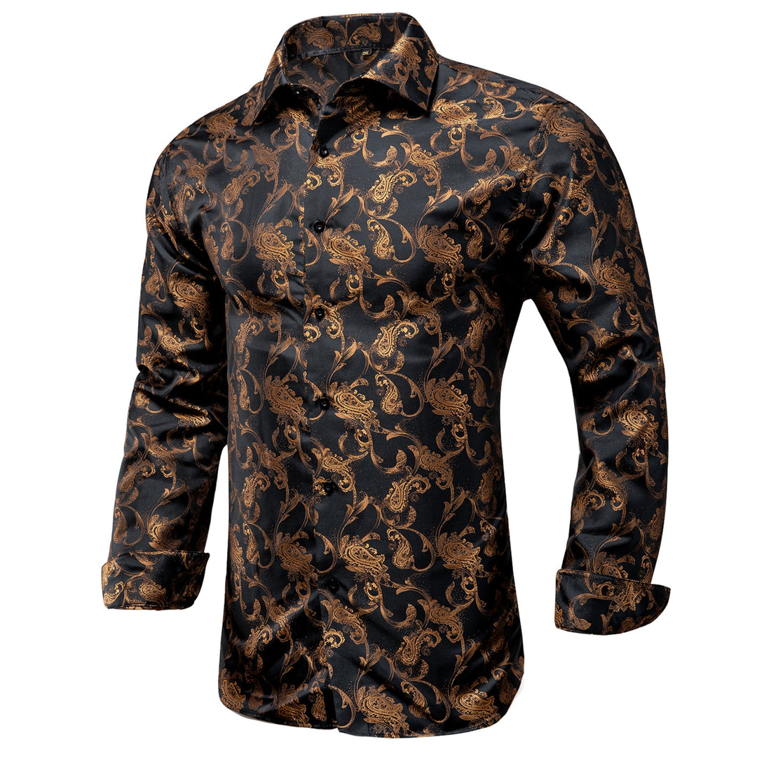 BROWN GOLDEN FLORAL POLYESTER MEN'S SHIRT-CY-1012 - SimonVon Shop