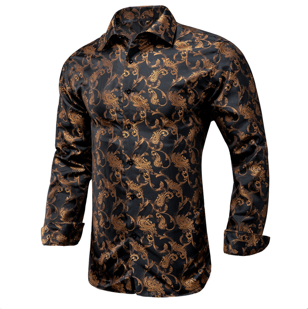 BROWN GOLDEN FLORAL POLYESTER MEN'S SHIRT-CY-1012 - SimonVon Shop