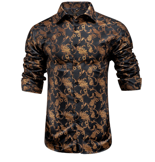 BROWN GOLDEN FLORAL POLYESTER MEN'S SHIRT-CY-1012 - SimonVon Shop