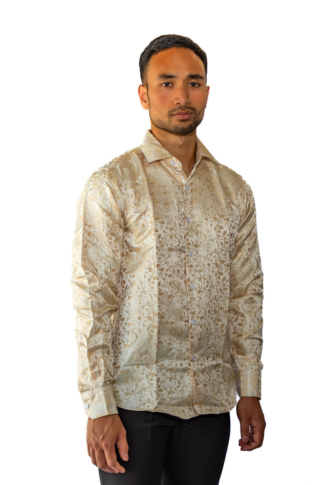 Champagne Floral Silk Men's Shirt-CY-0053 - SimonVon Shop