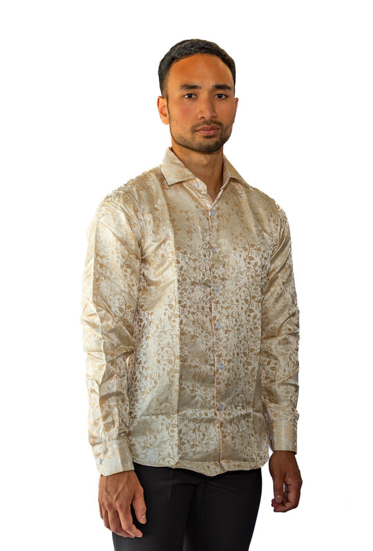 Champagne Floral Silk Men's Shirt-CY-0053 - SimonVon Shop