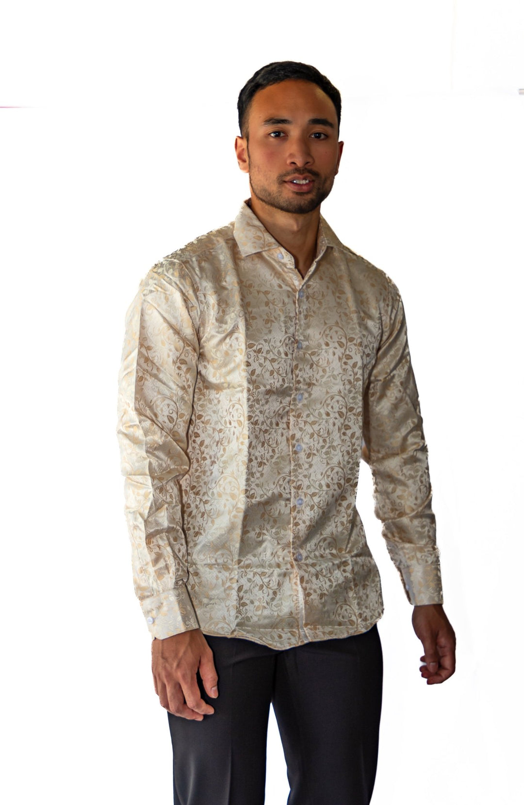 Champagne Floral Silk Men's Shirt-CY-0053 - SimonVon Shop