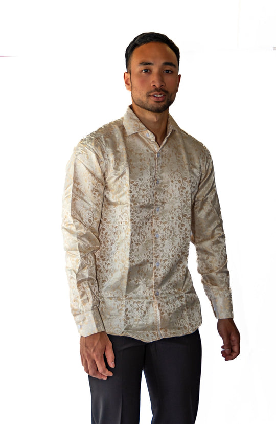 Champagne Floral Silk Men's Shirt-CY-0053 - SimonVon Shop