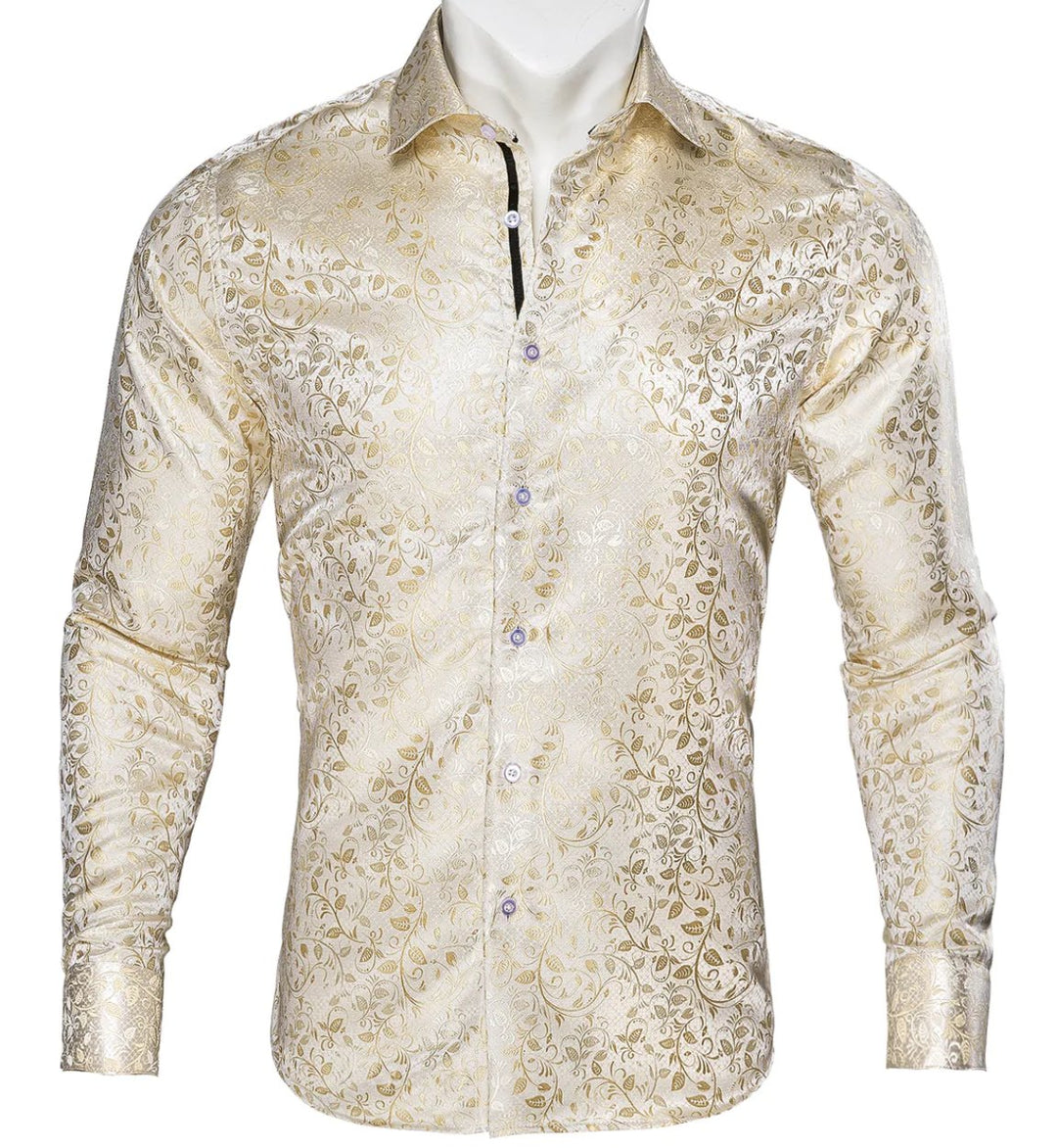 Champagne Floral Silk Men's Shirt-CY-0053 - SimonVon Shop