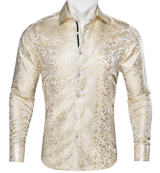 Champagne Floral Silk Men's Shirt-CY-0053 - SimonVon Shop