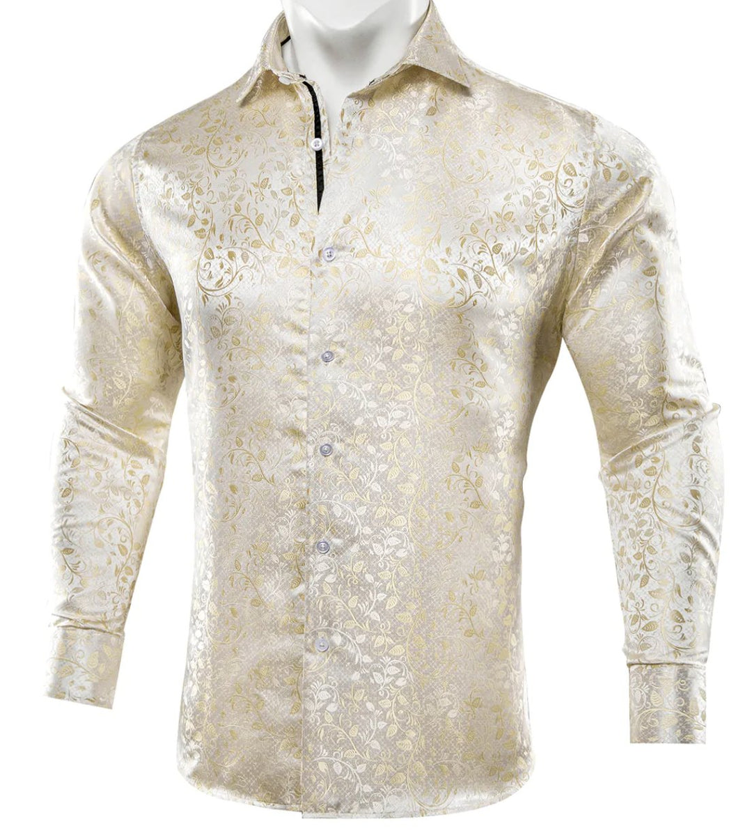 Champagne Floral Silk Men's Shirt-CY-0053 - SimonVon Shop