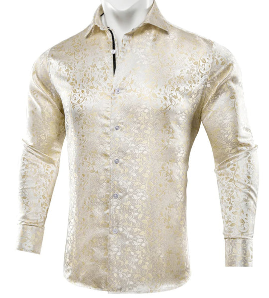 Champagne Floral Silk Men's Shirt-CY-0053 - SimonVon Shop