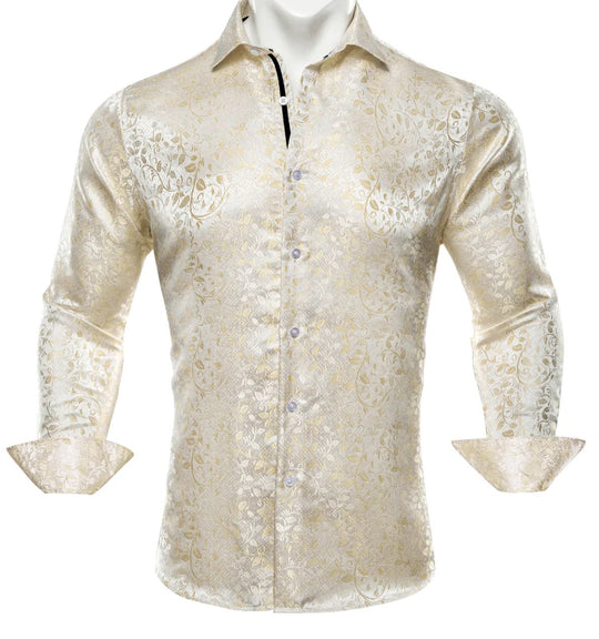 Champagne Floral Silk Men's Shirt-CY-0053 - SimonVon Shop