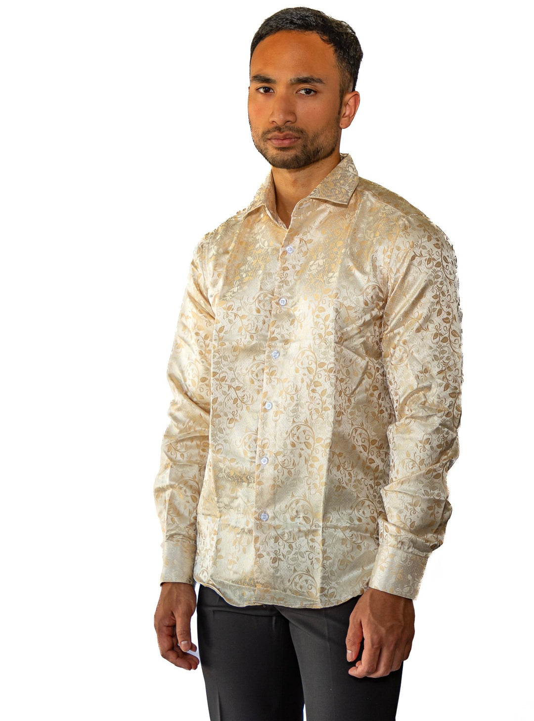 Champagne Floral Silk Men's Shirt-CY-0053 - SimonVon Shop