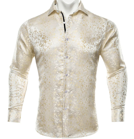 Champagne Floral Silk Men's Shirt-CY-0053 - SimonVon Shop