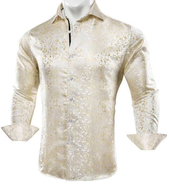 Champagne Floral Silk Men's Shirt-CY-0053 - SimonVon Shop