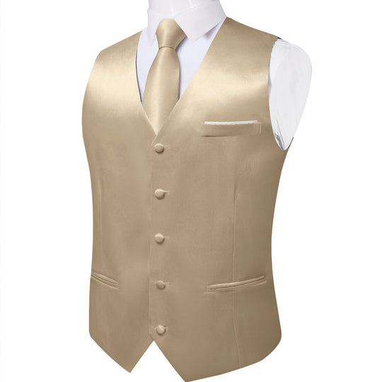 Champagne Solid Satin Waistcoat Vest Tie Handkerchief Cufflinks Set- MJ-0652 - SimonVon Shop