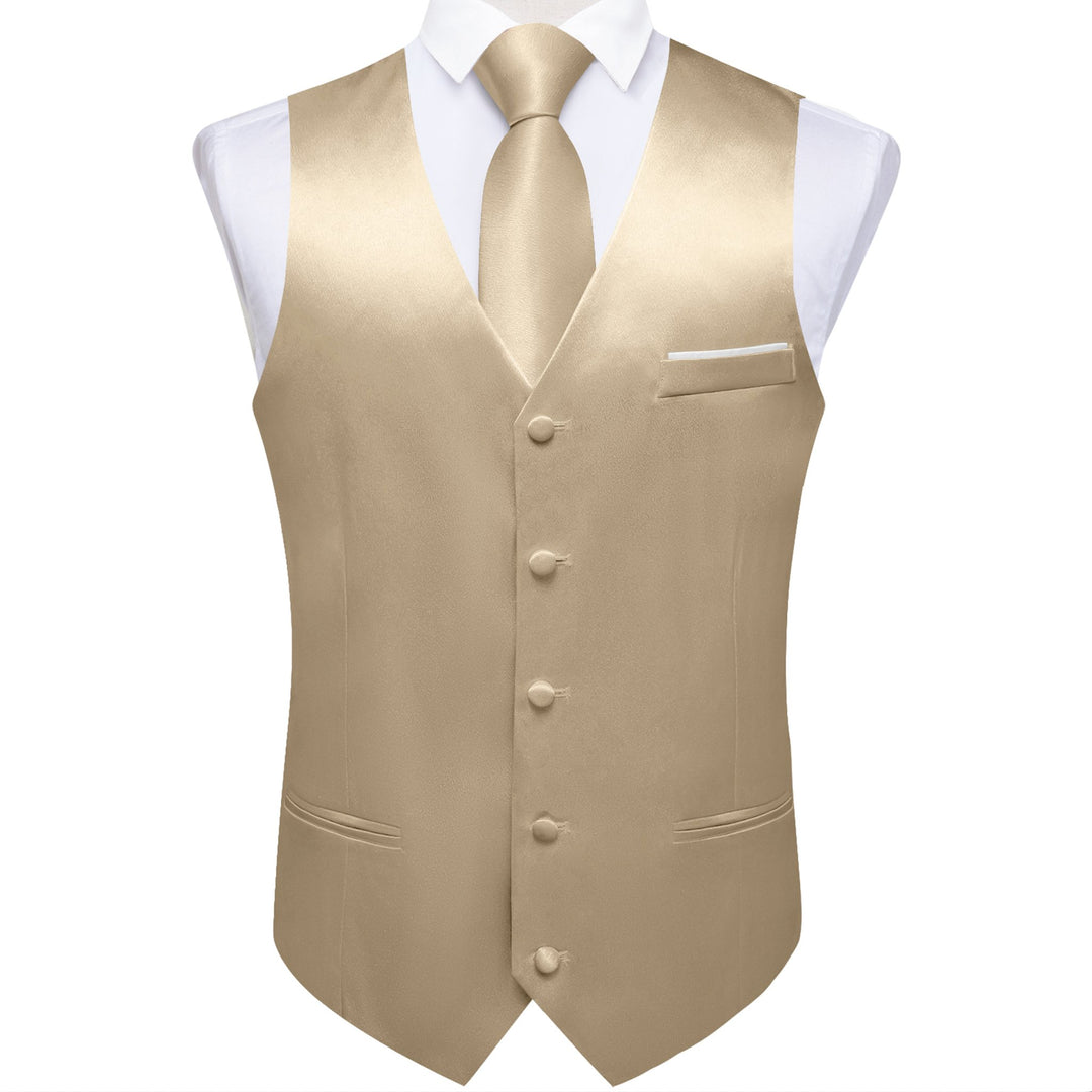 Champagne Solid Satin Waistcoat Vest Tie Handkerchief Cufflinks Set- MJ-0652 - SimonVon Shop