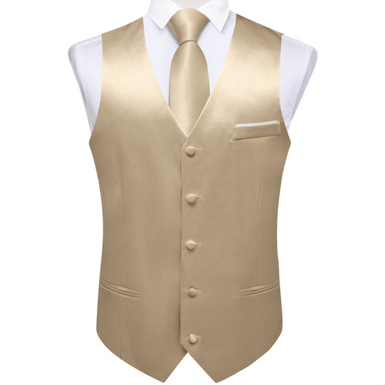 Champagne Solid Satin Waistcoat Vest Tie Handkerchief Cufflinks Set- MJ-0652 - SimonVon Shop