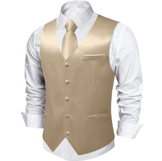 Champagne Solid Satin Waistcoat Vest Tie Handkerchief Cufflinks Set- MJ-0652 - SimonVon Shop