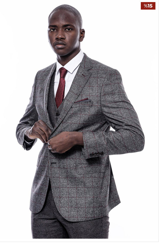 Checked Dark Grey Suit - SimonVon Shop