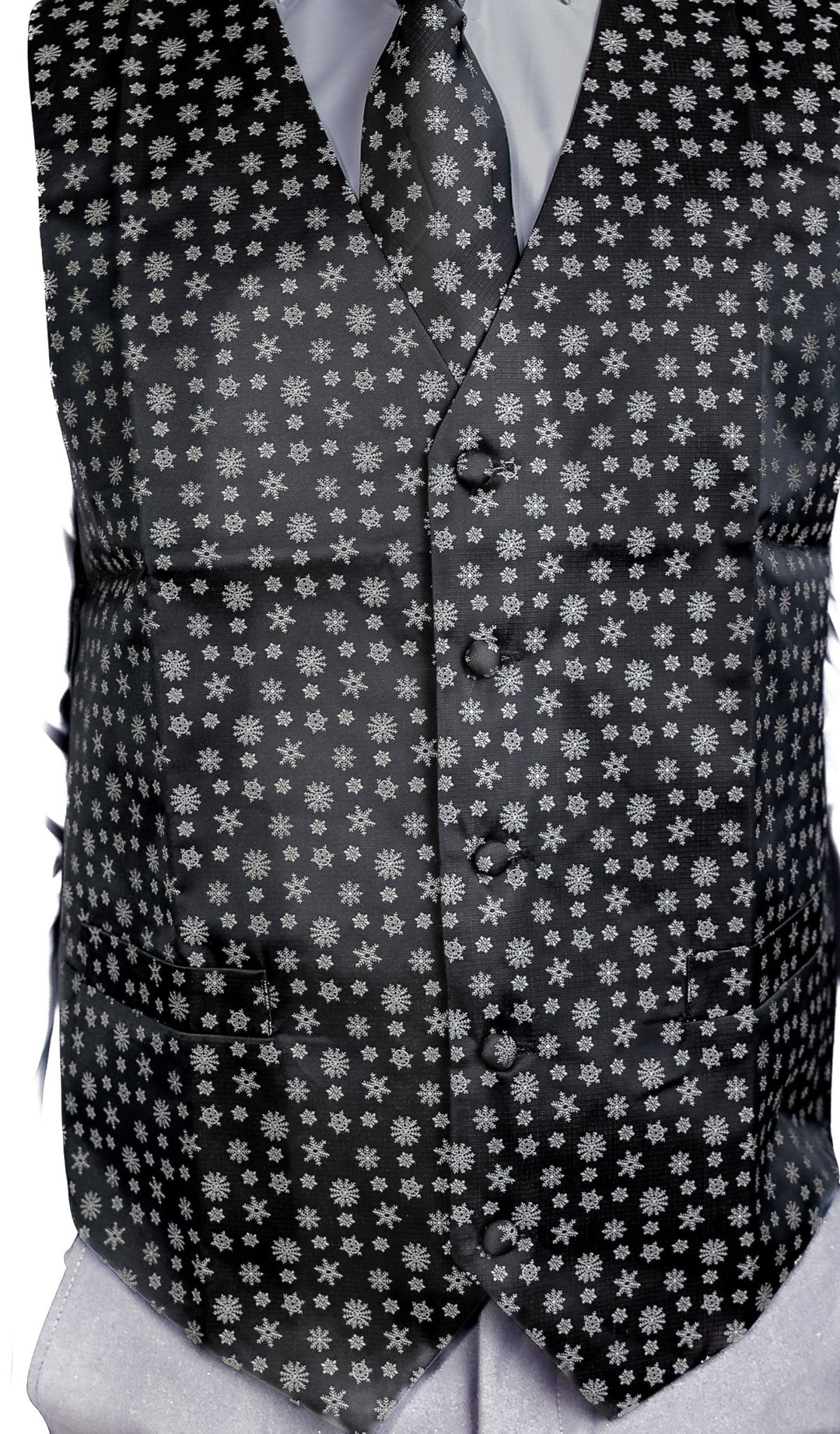Christmas Men's Black White Snowflake Silk Tie Hanky Cufflinks Waistcoat Vest Set-MJ-2558 - SimonVon Shop