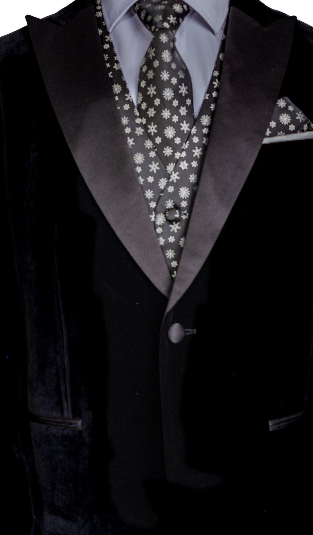 Christmas Men's Black White Snowflake Silk Tie Hanky Cufflinks Waistcoat Vest Set-MJ-2558 - SimonVon Shop