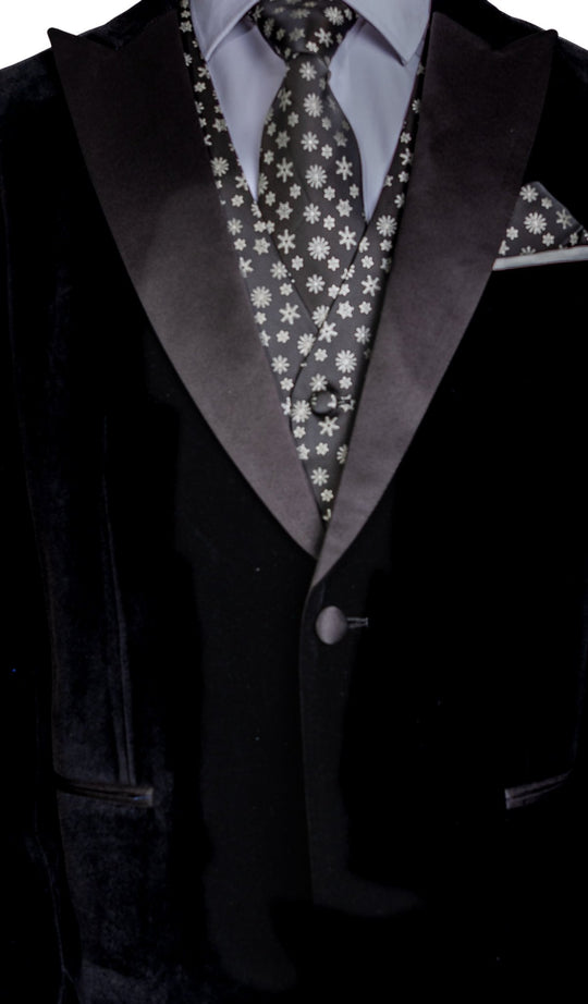 Christmas Men's Black White Snowflake Silk Tie Hanky Cufflinks Waistcoat Vest Set-MJ-2558 - SimonVon Shop