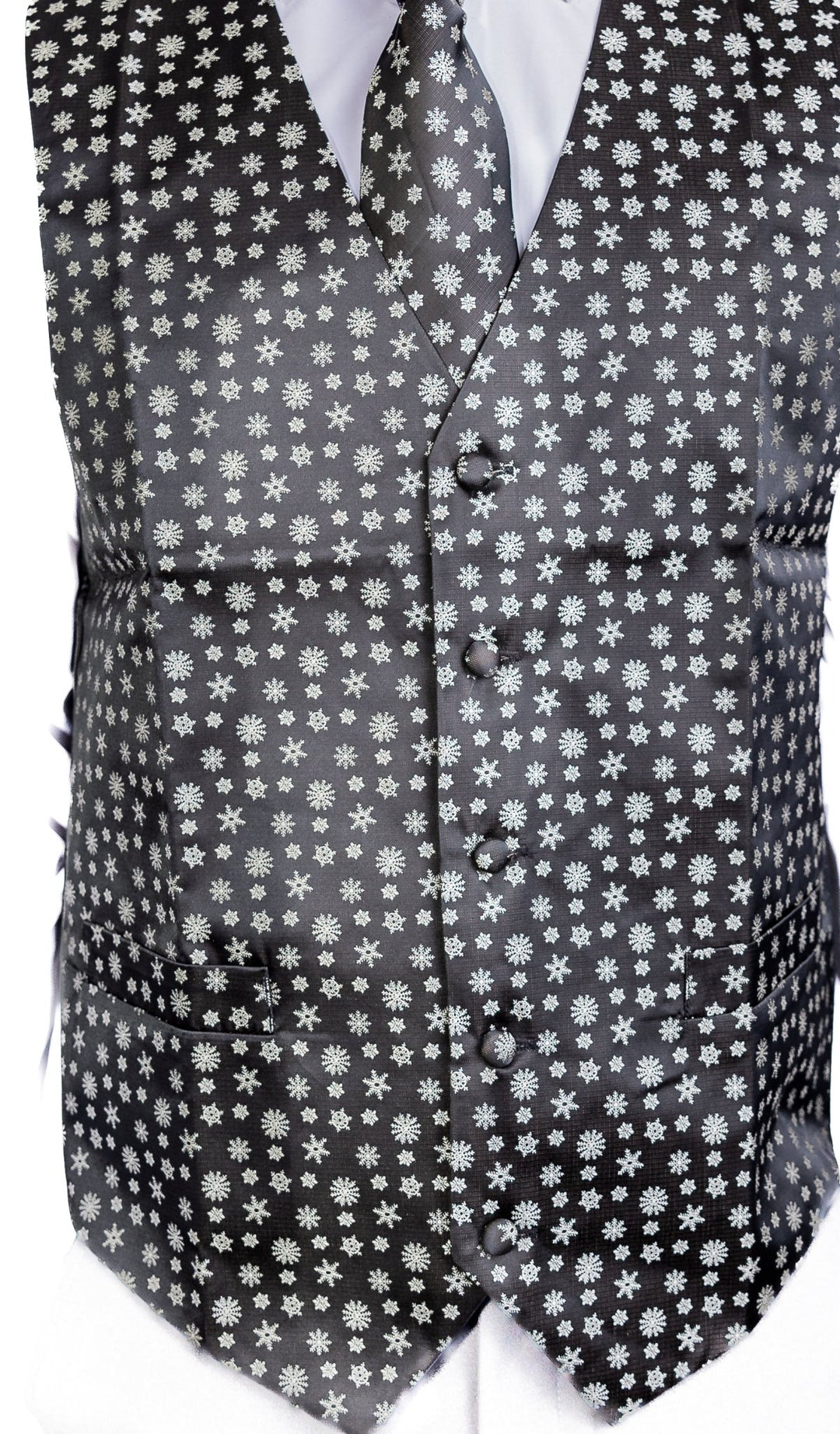 Christmas Men's Black White Snowflake Silk Tie Hanky Cufflinks Waistcoat Vest Set-MJ-2558 - SimonVon Shop