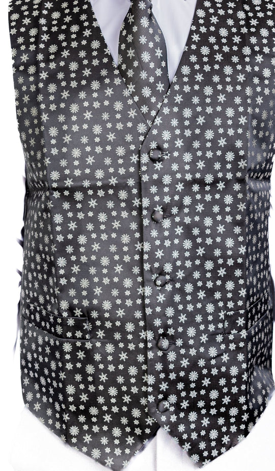Christmas Men's Black White Snowflake Silk Tie Hanky Cufflinks Waistcoat Vest Set-MJ-2558 - SimonVon Shop