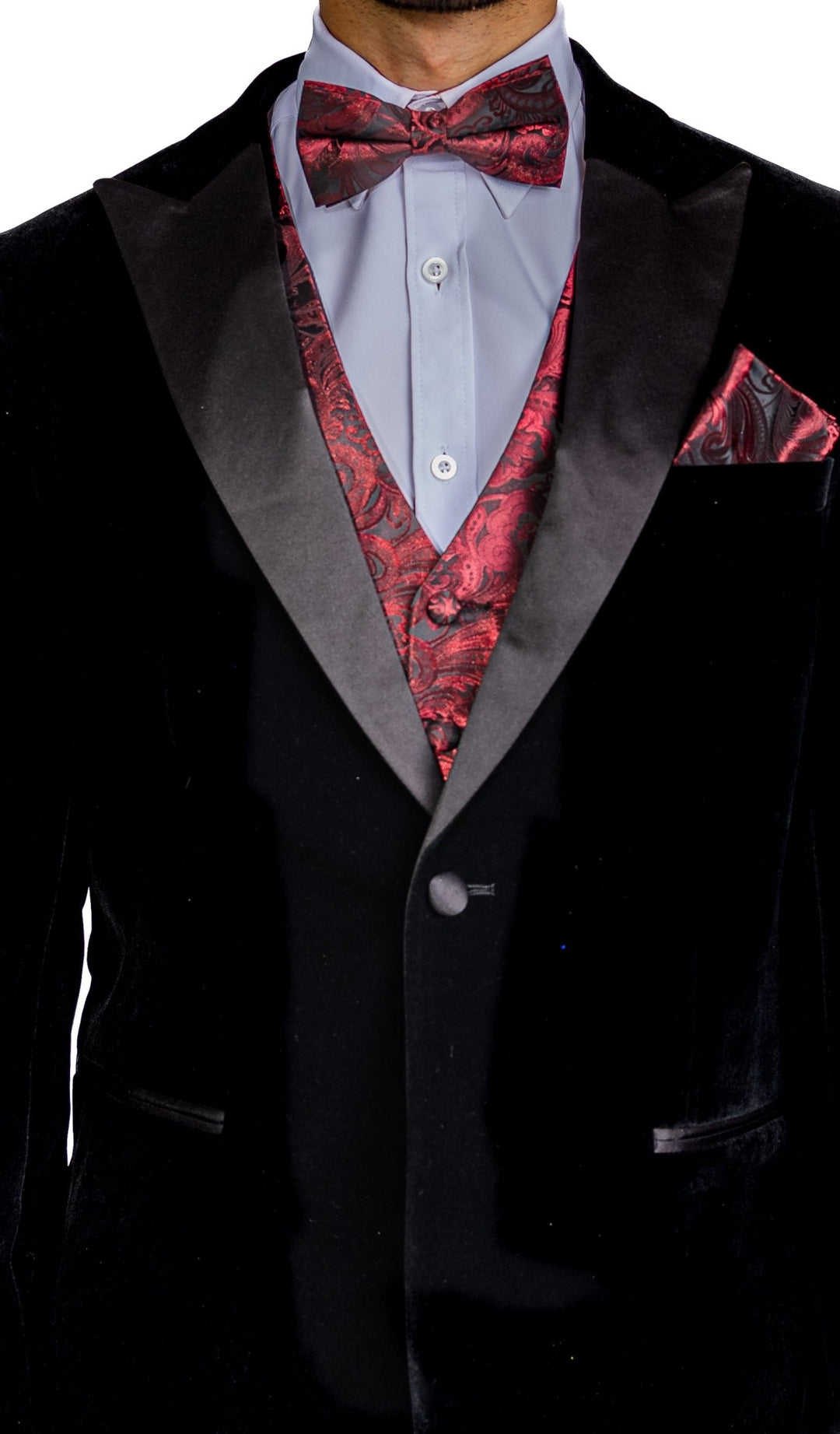 CLARET PAISLEY JACQUARD WAISTCOAT VEST BOWTIE HANDKERCHIEF CUFFLINKS SET- MJ-0179 - SimonVon Shop