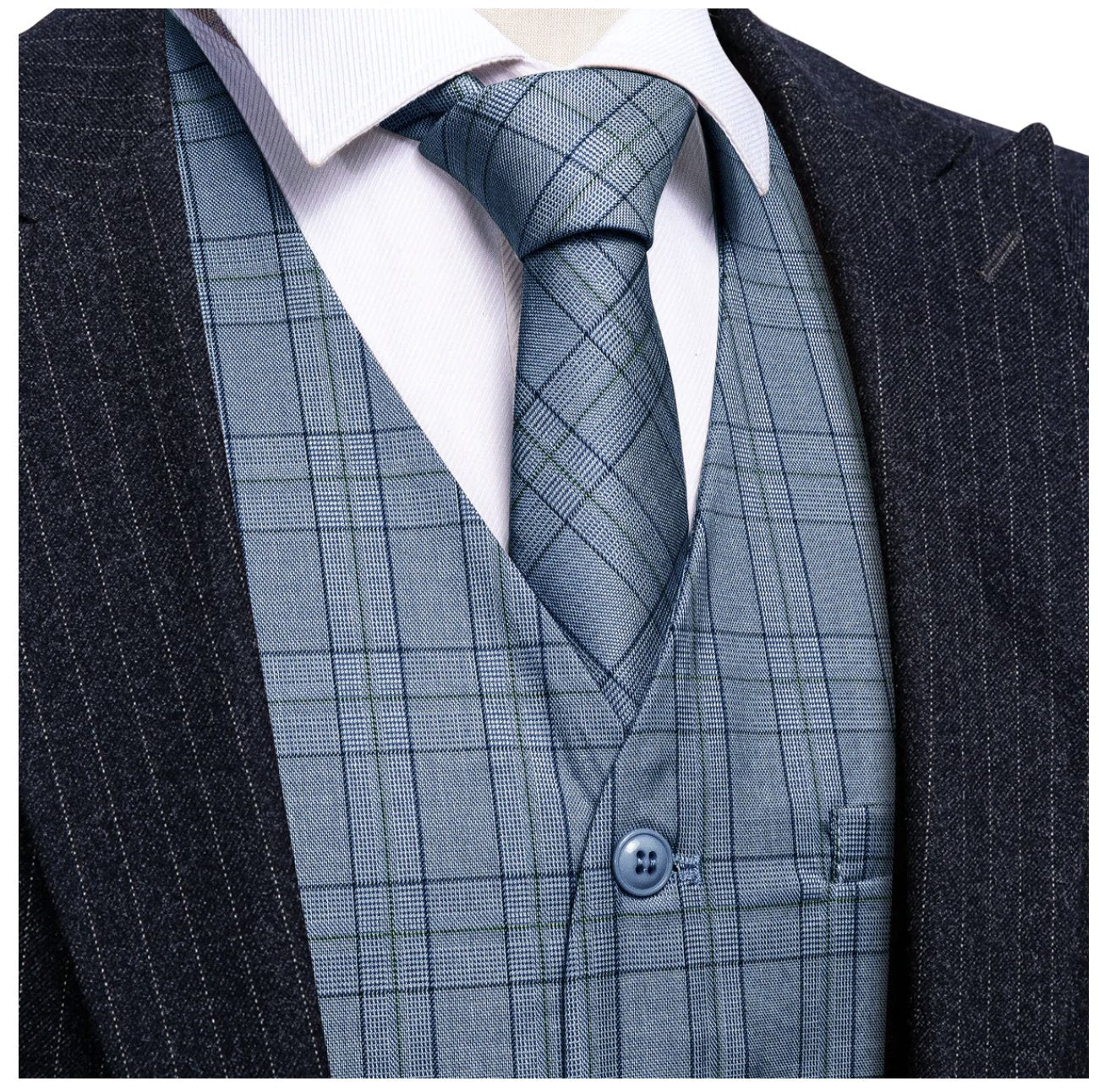 Classy Blue Black Plaid Vest Necktie Set MJ-2333 - SimonVon Shop