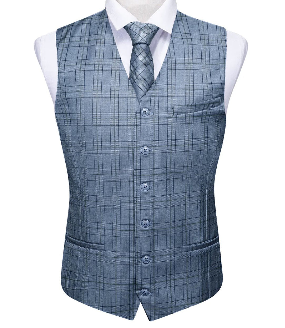 Classy Blue Black Plaid Vest Necktie Set MJ-2333 - SimonVon Shop