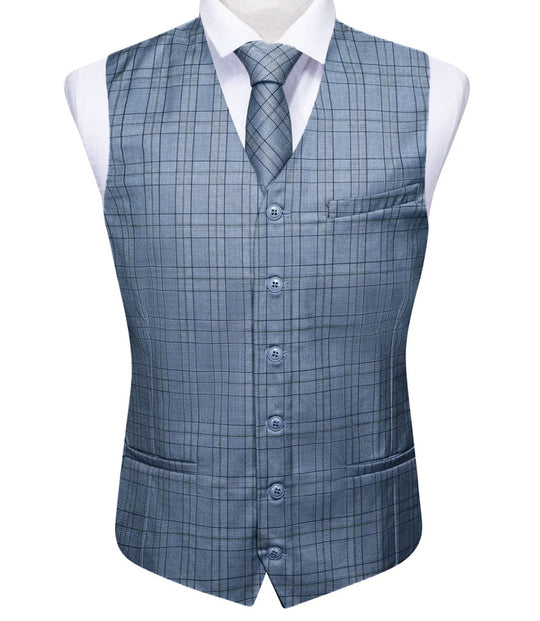 Classy Blue Black Plaid Vest Necktie Set MJ-2333 - SimonVon Shop