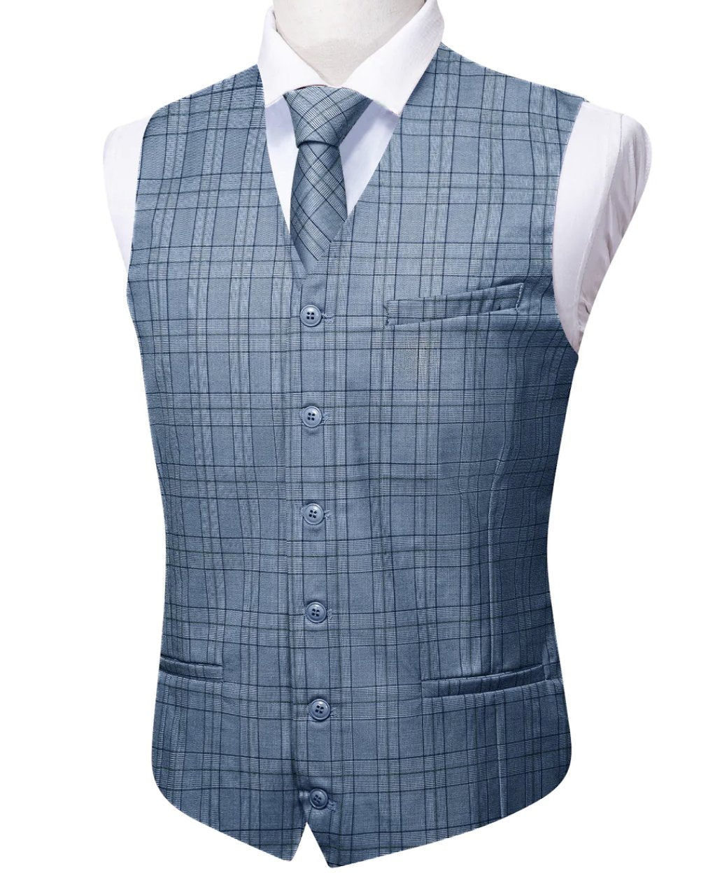 Classy Blue Black Plaid Vest Necktie Set MJ-2333 - SimonVon Shop