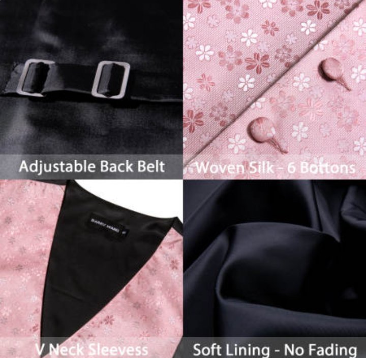 Classy Men's Pink Floral Silk Vest Necktie Pocket square Cufflinks- MJ-2088 - SimonVon Shop