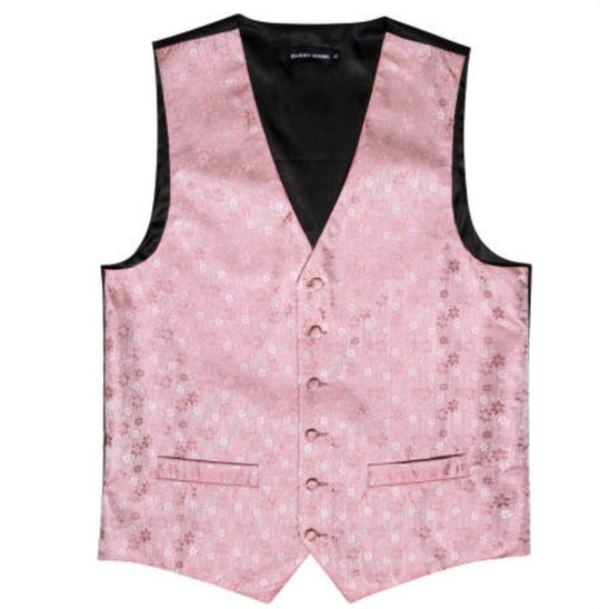 Classy Men's Pink Floral Silk Vest Necktie Pocket square Cufflinks- MJ-2088 - SimonVon Shop