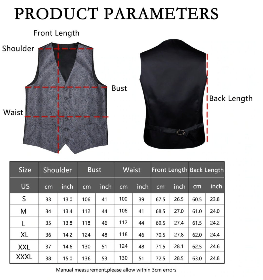 Classy Men's Purple Flower Silk Vest Necktie Pocket square Cufflinks Set.MJ-2087 - SimonVon Shop