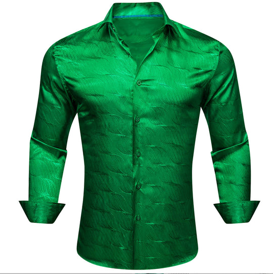 Cobalt Green Ripple Silk Men's Shirt-CY-0680 - SimonVon Shop
