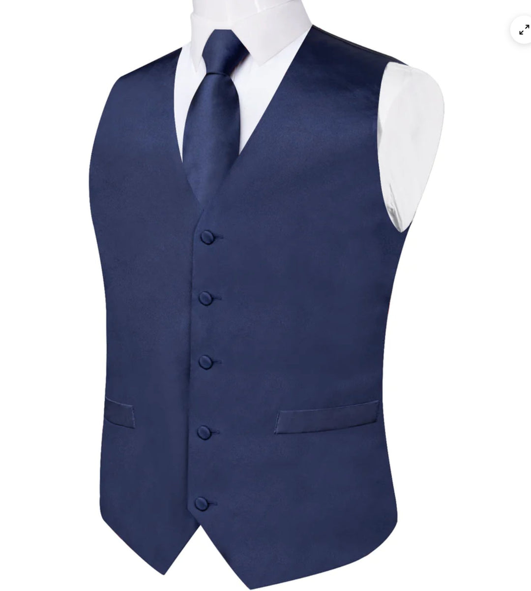 DARK BLUE SOLID SATIN WAISTCOAT VEST TIE HANDKERCHIEF CUFFLINKS SET-MD-0317 - SimonVon Shop