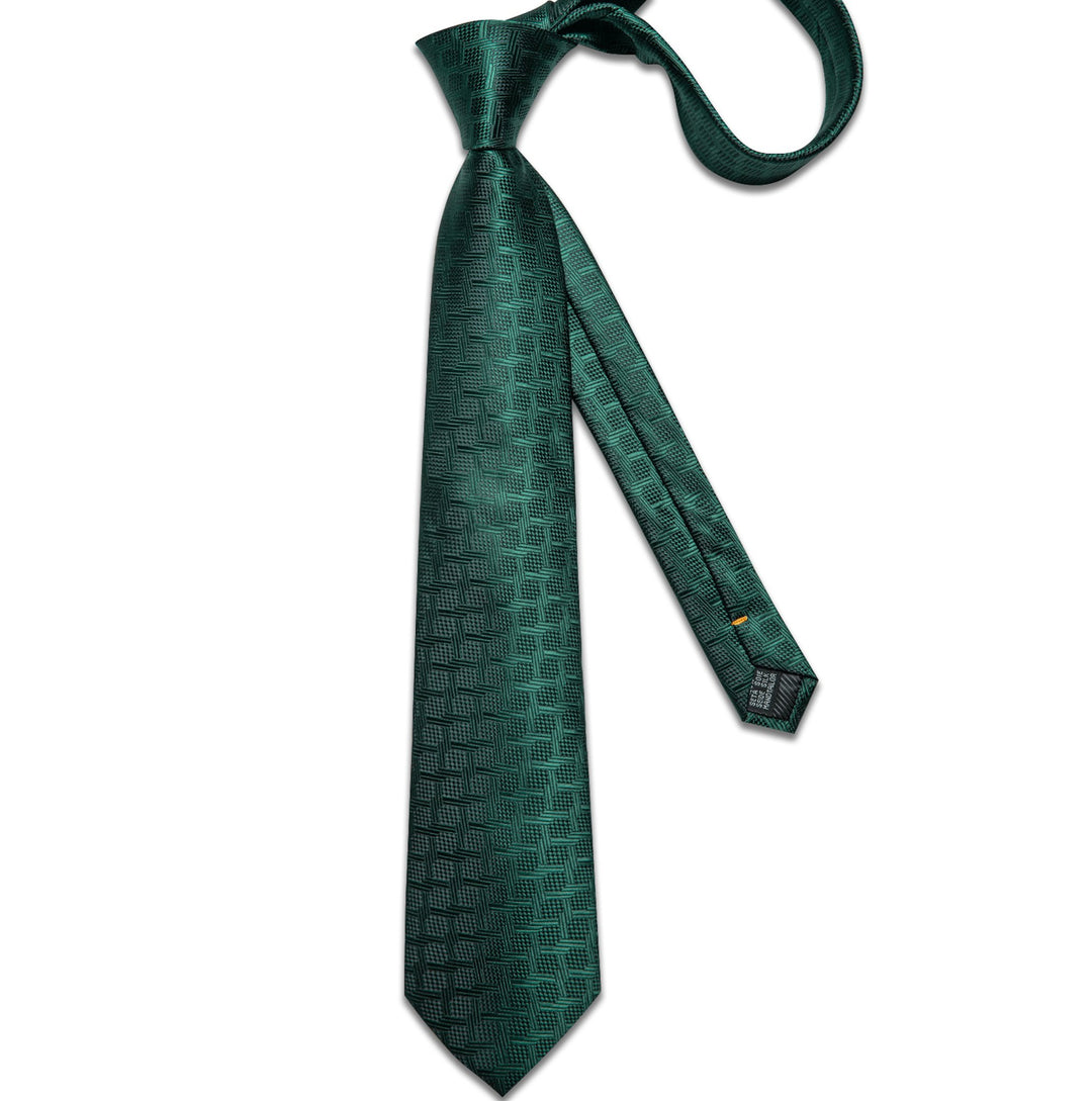 Dark Green Plaid Men's Tie Handkerchief Cufflinks Set- N-8345 - SimonVon Shop