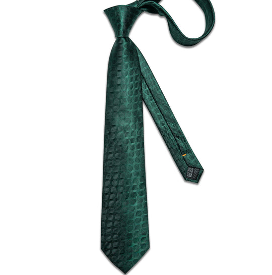 Dark Green Plaid Men's Tie Handkerchief Cufflinks Set- N-8345 - SimonVon Shop